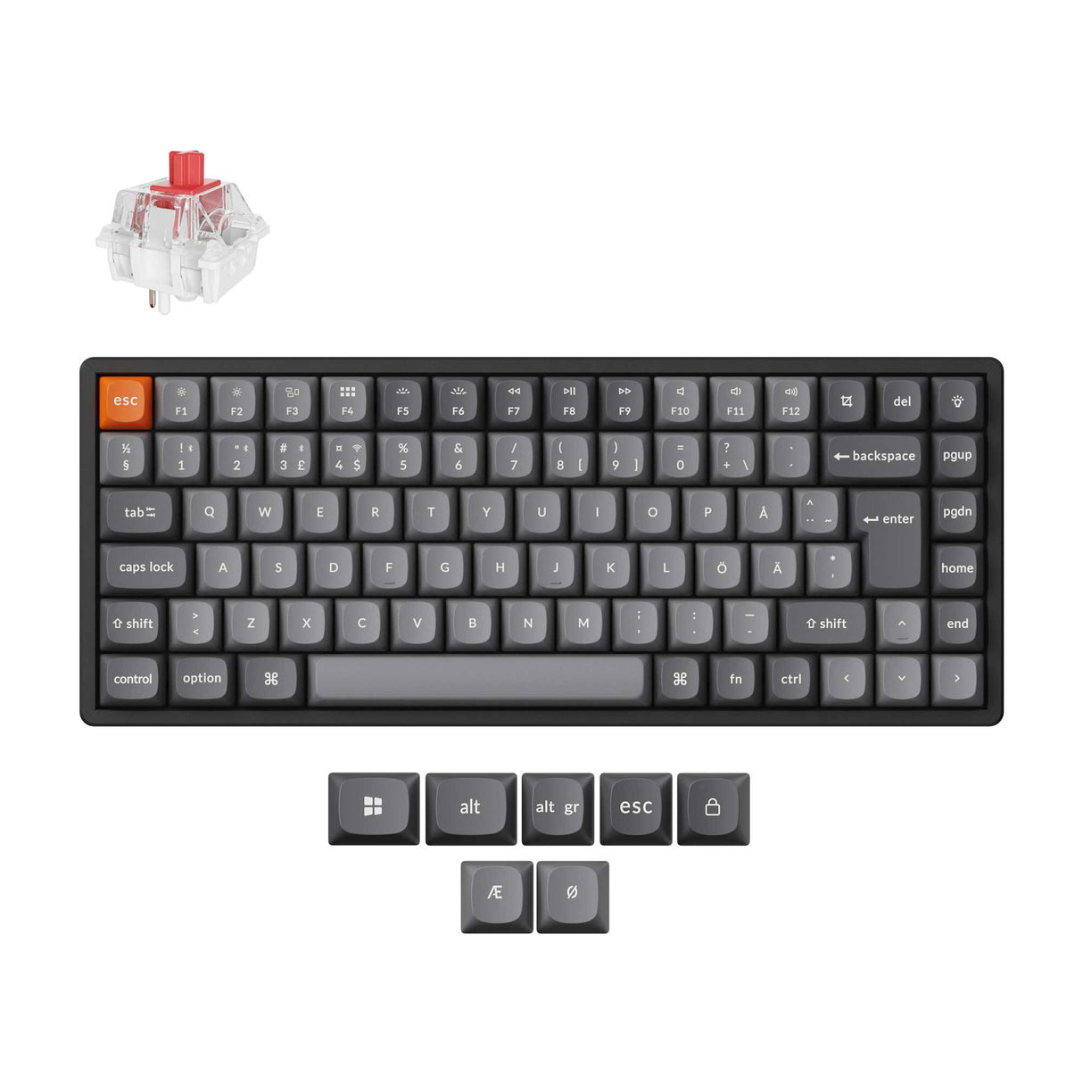Keychron K2 Max QMK Wireless Custom Mechanical Keyboard 75% Layout Fully Assembled for Mac Windows Linux Keychron Super Red ISO Nordic Layout