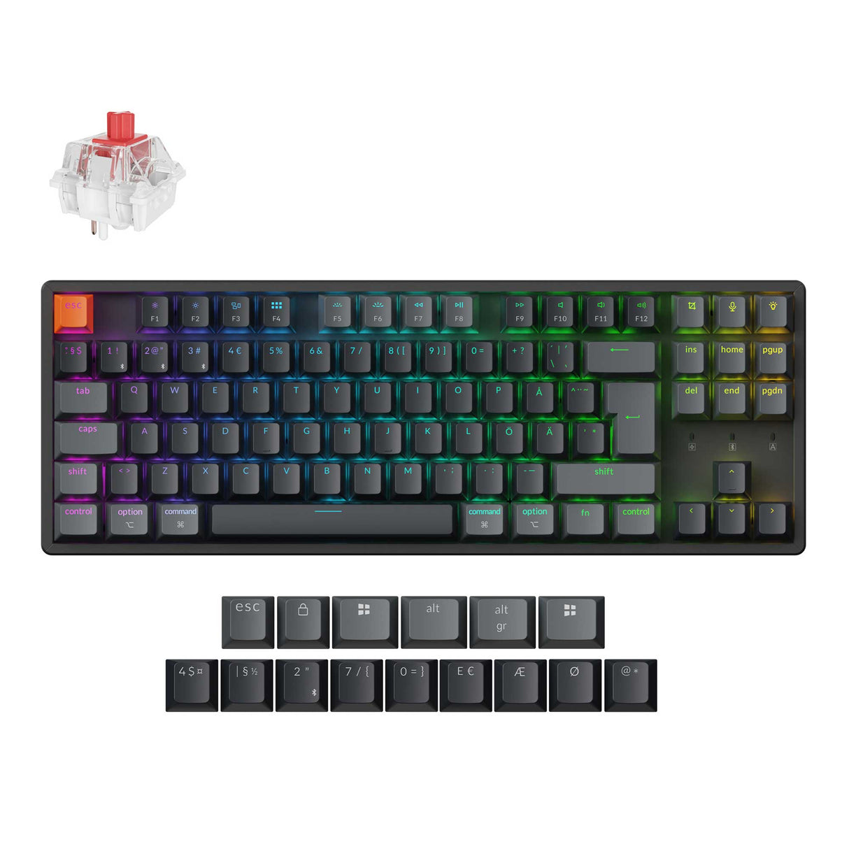 Keychron K8 QMK Wireless Mechanical Keyboard Version 2 Keychron Super Red Switch Nordic Layout