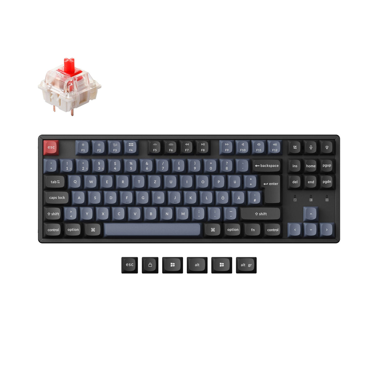 Keychron K8 Pro QMK VIA custom mechanical keyboard TKL layout PBT Keycaps hot-swappable Keychron K Pro switch red ISO German layout