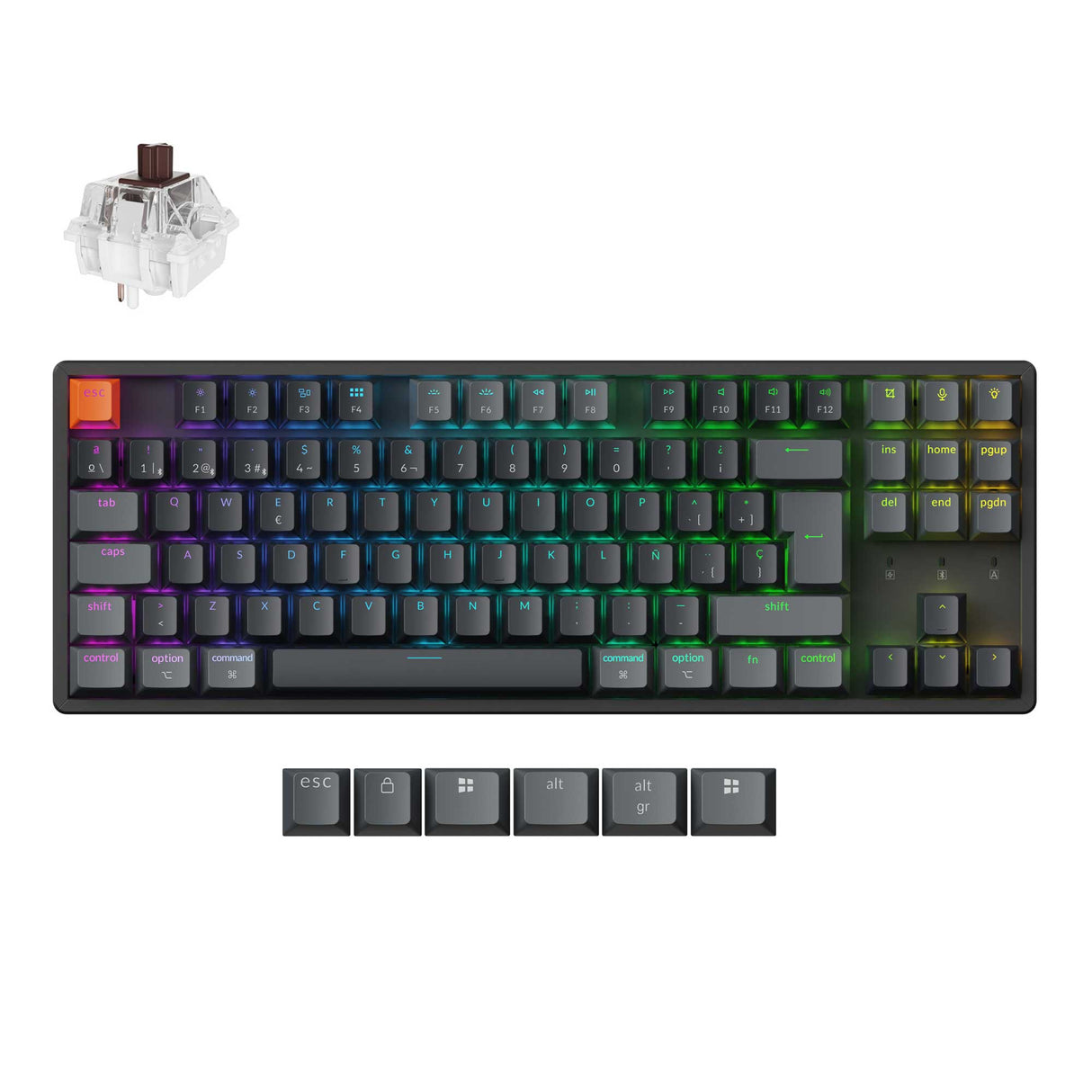 Keychron K8 QMK Wireless Mechanical Keyboard Version 2 Keychron Super Brown Switch Spanish Layout