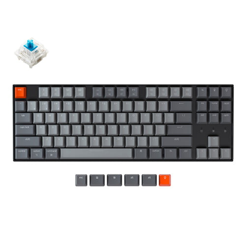 Keychron K8 tenkeyless wireless mechanical keyboard for Mac Windows iOS RGB white backlight with Hot-swappable Gateron switch blue