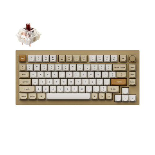 Keychron Q1 QMK VIA custom mechanical keyboard 75 percent layout full aluminum knob version Mac Windows RGB backlight hot swappable champagne gold Gateron G Pro brown switch