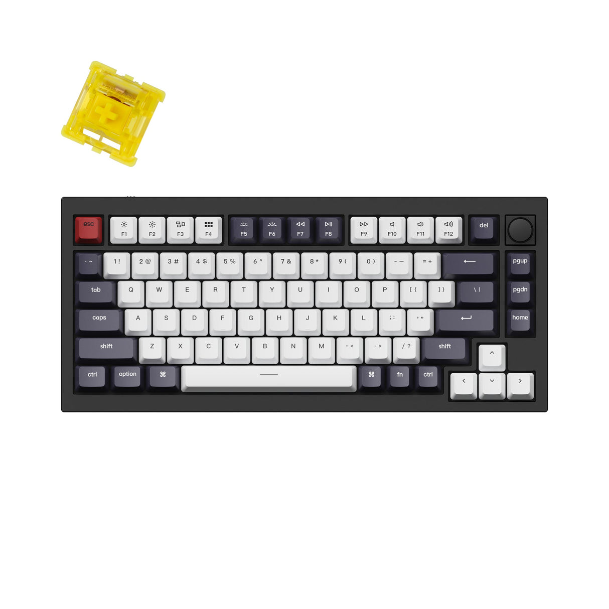 Keychron Q1 QMK VIA custom mechanical keyboard 75 percent layout full aluminum black frame knob for Mac Windows iOS RGB backlight with hot swappable Gateron phantom switch yellow