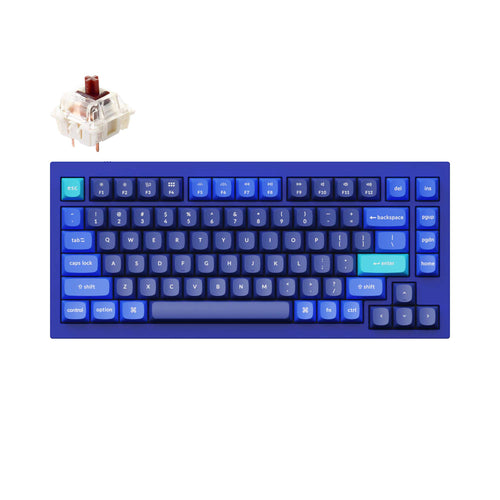 Keychron Q1 QMK VIA custom mechanical keyboard 75 percent layout full aluminum blue frame for Mac Windows iOS RGB backlight with hot swappable Gateron G Pro switch brown