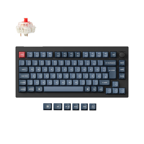 Keychron V1 Max QMK/VIA Wireless Custom Mechanical Keyboard 75% Layout Fully Assembled Knob for Mac Windows Linux Gateron Jupiter Red ISO German layout