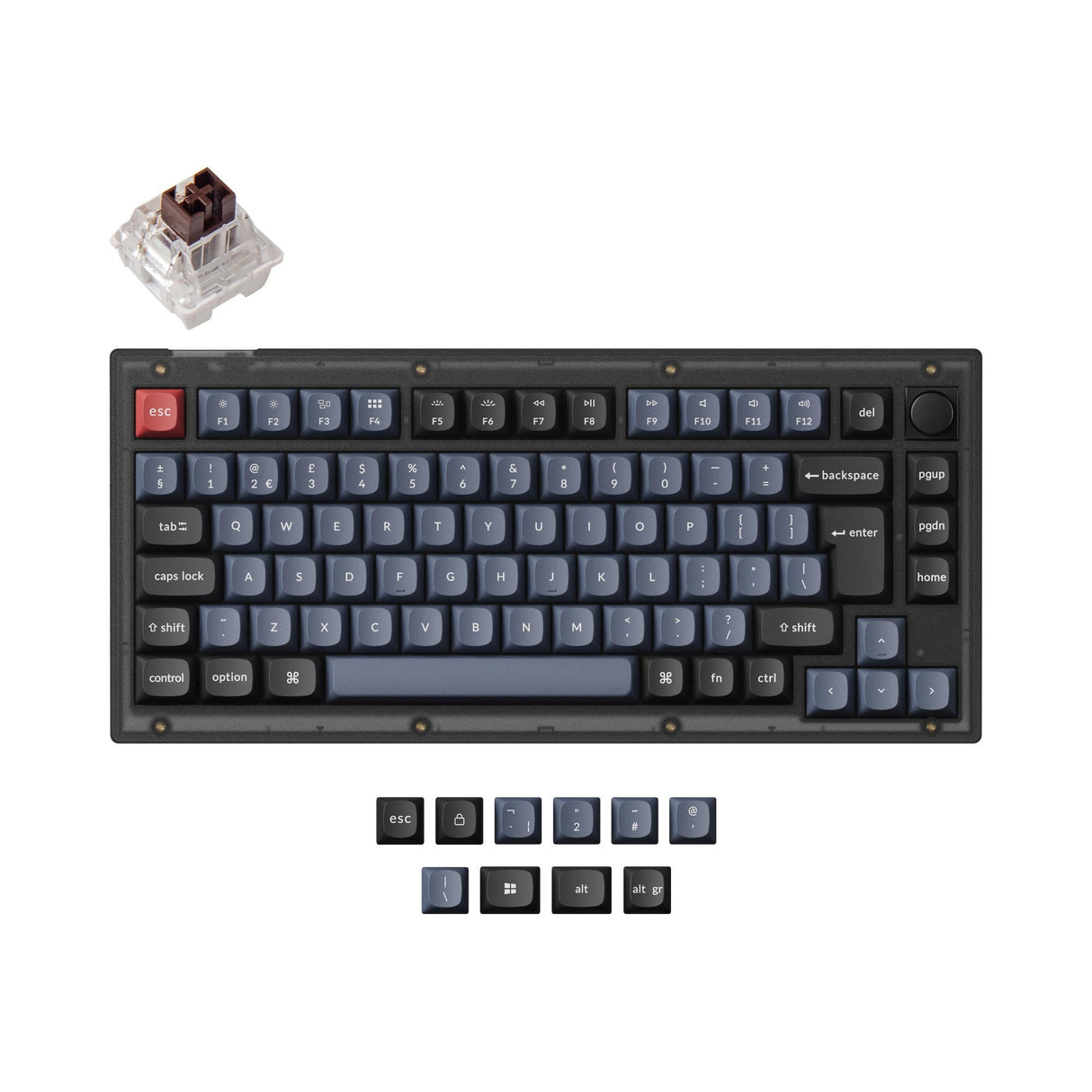 Keychron V1 QMK VIA custom mechanical keyboard 75 percent layout hot-swappable PBT keycaps Keychron K Pro switch brown ISO UK layout