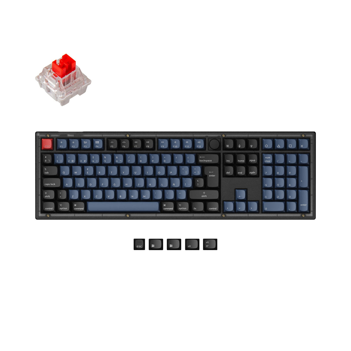 Keychron V6 QMK VIA custom mechanical keyboard 100 percent full size layout frosted black knob Mac Windows Linux hot-swappable Keychron K Pro switch red ISO Spanish layout