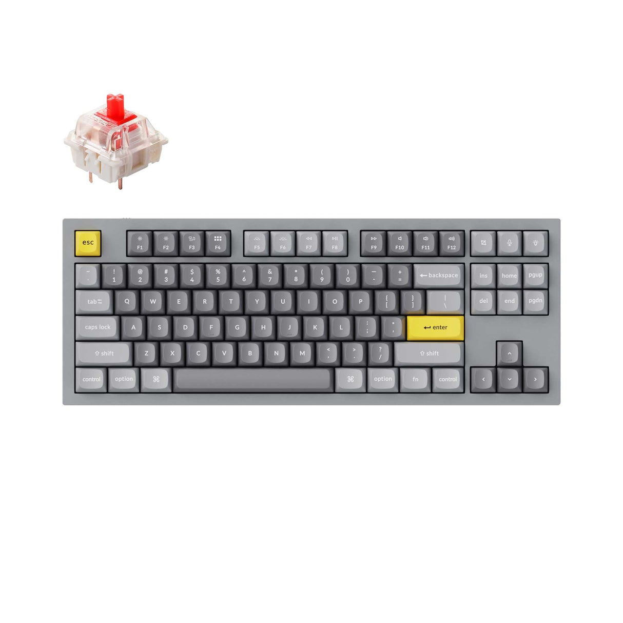 Keychron Q3 QMK VIA custom mechanical keyboard tenkeyless 80 percent layout full aluminum grey frame for Mac Windows iOS RGB backlight with hot swappable Gateron G Pro switch red