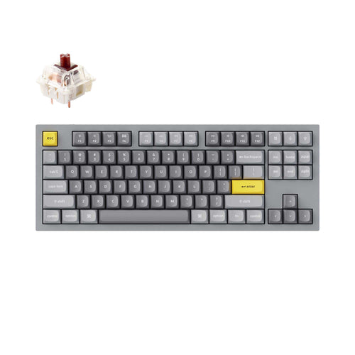 Keychron Q3 QMK VIA custom mechanical keyboard tenkeyless 80 percent layout full aluminum grey frame for Mac Windows iOS RGB backlight with hot swappable Gateron G Pro switch brown