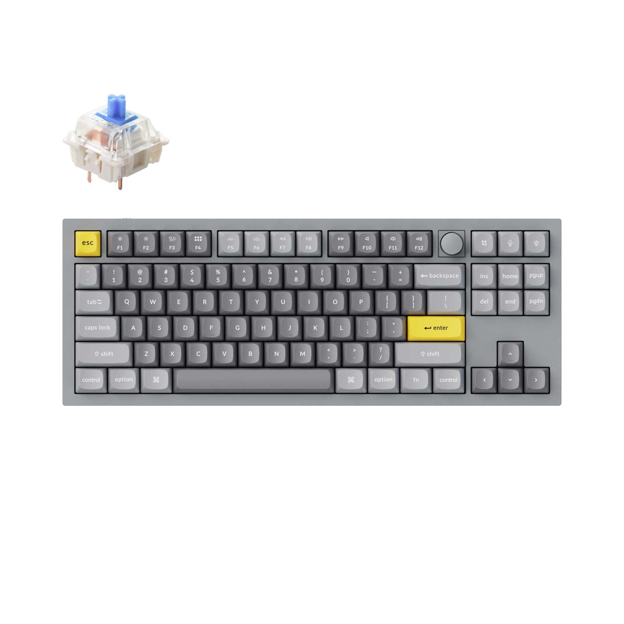 Keychron Q3 QMK VIA custom mechanical keyboard tenkeyless 80 percent layout full aluminum grey frame B knob for Mac Windows iOS RGB backlight with hot swappable Gateron G Pro switch blue